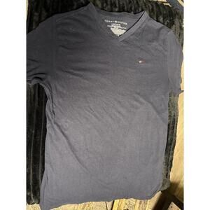 Tommy Hilfiger Boys Large (16/18) Navy Blue V-Neck T-Shirt 100% Cotton Logo Tee